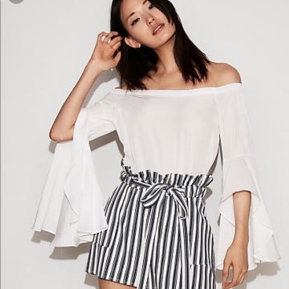 Express Tops - Express Off-The-Shoulder Bell Sleeve Sheer Top